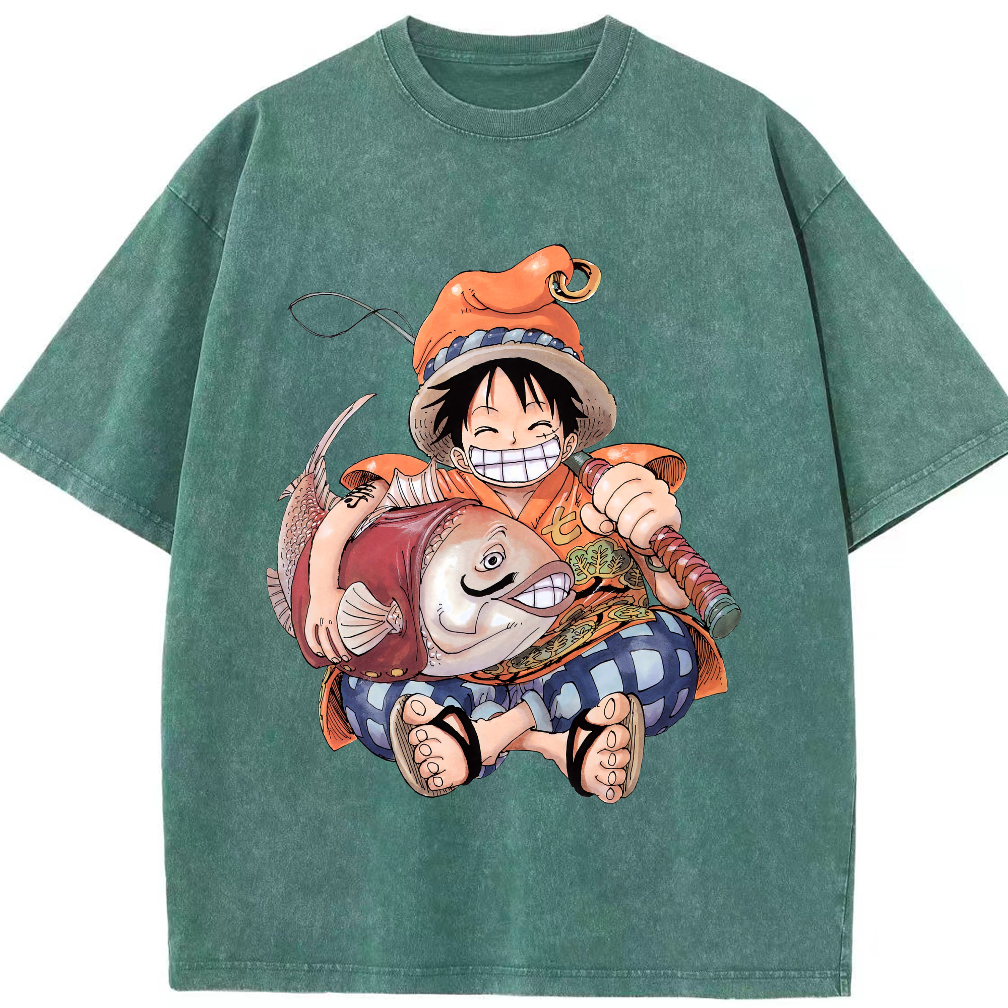 ワンピース モンキー・D・ルフィ ONE PIECE Monkey D. Luffy 綿100% ヴィンテージ風 半袖Tシャツ（フロントプリント）